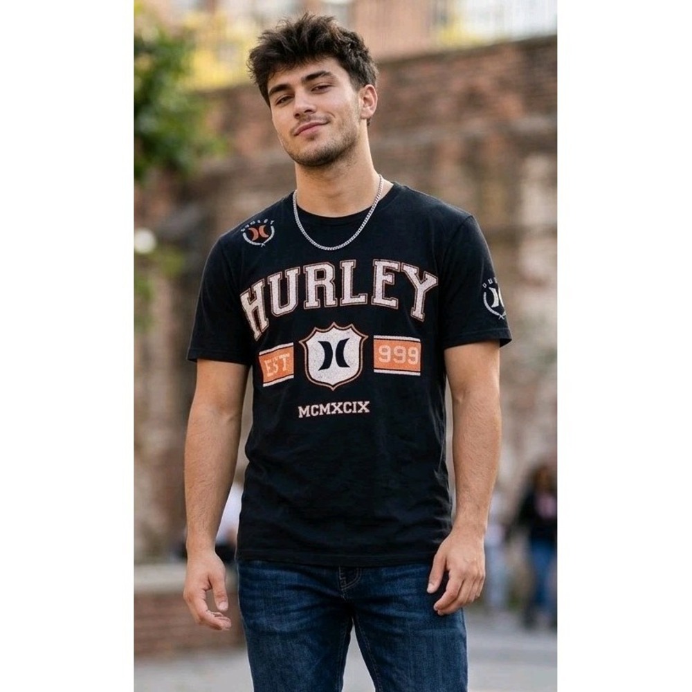 Hurley Graphic T-Shirt Men's Sz Small Black Nike Dri-Fit Cotton Blend Streetwear